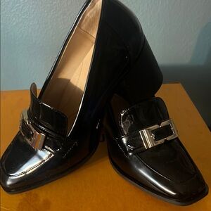 Alex Marie Black Patent Leather Flats with Silver Hardware